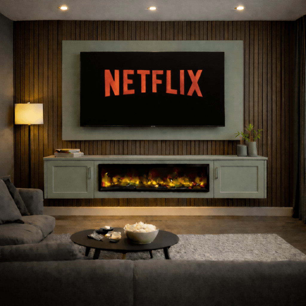 40" Floating Fireplace Media Wall Entertainment Bundle with Shaker Doors - For Up to 70" TVs 7 - Online Bedrooms