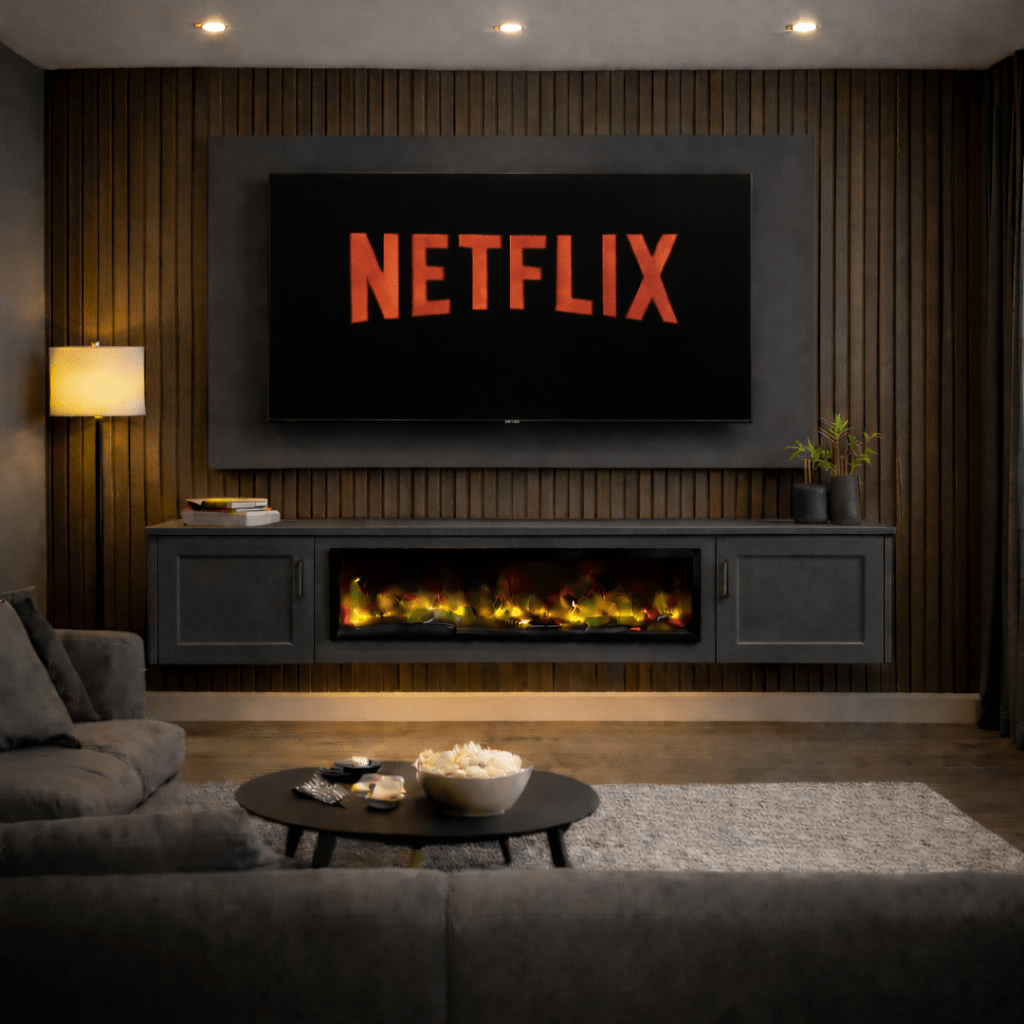 40" Floating Fireplace Media Wall Entertainment Bundle with Shaker Doors - For Up to 70" TVs 4 - Online Bedrooms