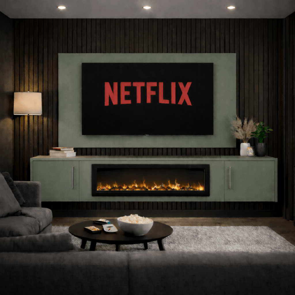 40" Floating Fireplace Media Wall Entertainment Bundle with Smooth Doors - For Up to 70" TVs 7 - Online Bedrooms