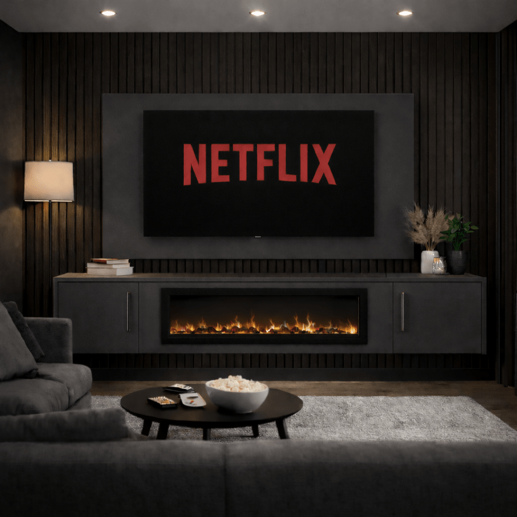 40" Floating Fireplace Media Wall Entertainment Bundle with Smooth Doors - For Up to 70" TVs 4 - Online Bedrooms