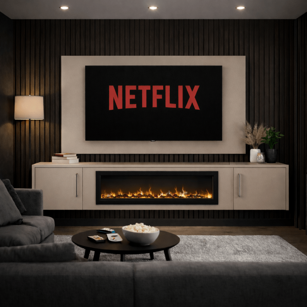 40" Floating Fireplace Media Wall Entertainment Bundle with Smooth Doors - For Up to 70" TVs 3 - Online Bedrooms