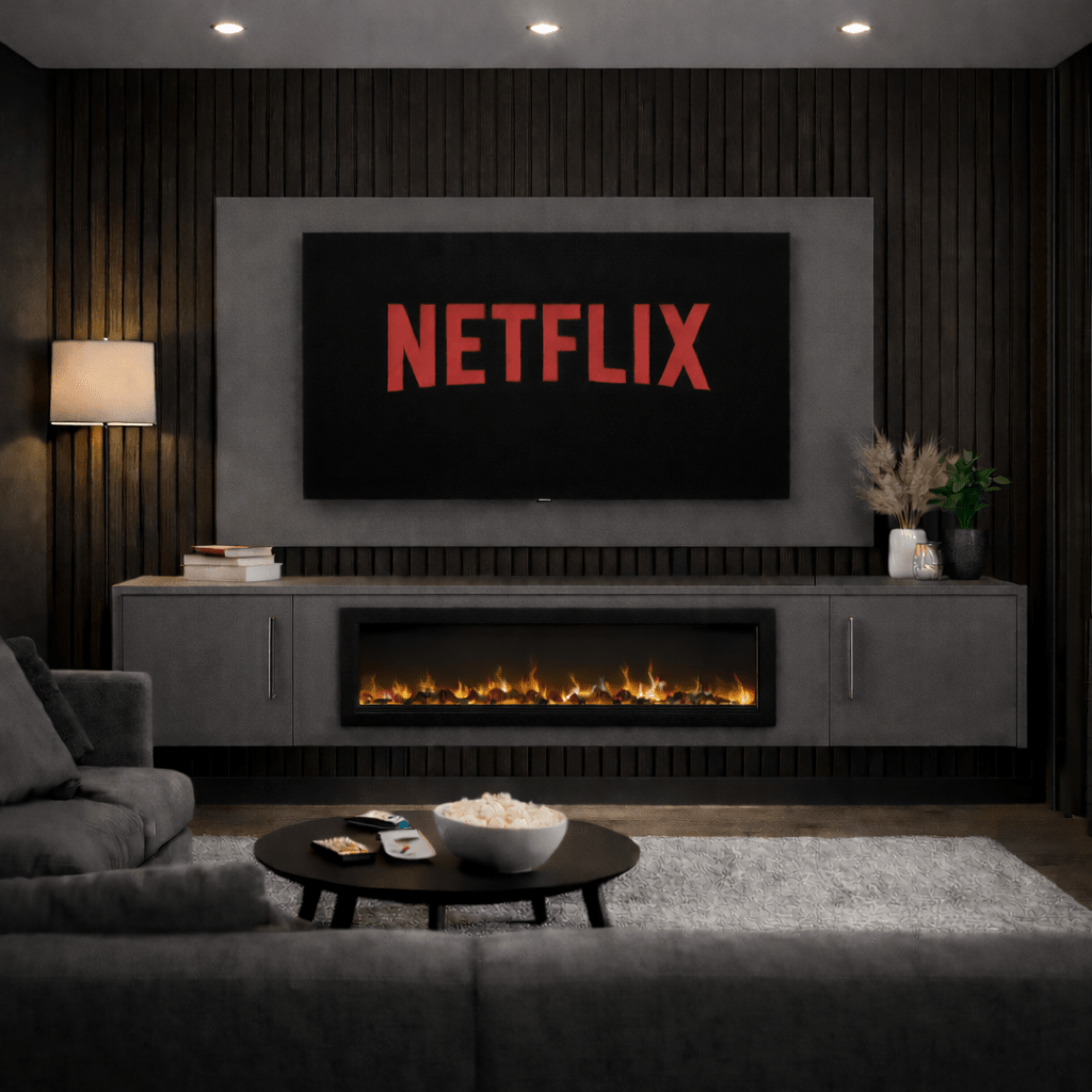 40" Floating Fireplace Media Wall Entertainment Bundle with Smooth Doors - For Up to 70" TVs 6 - Online Bedrooms