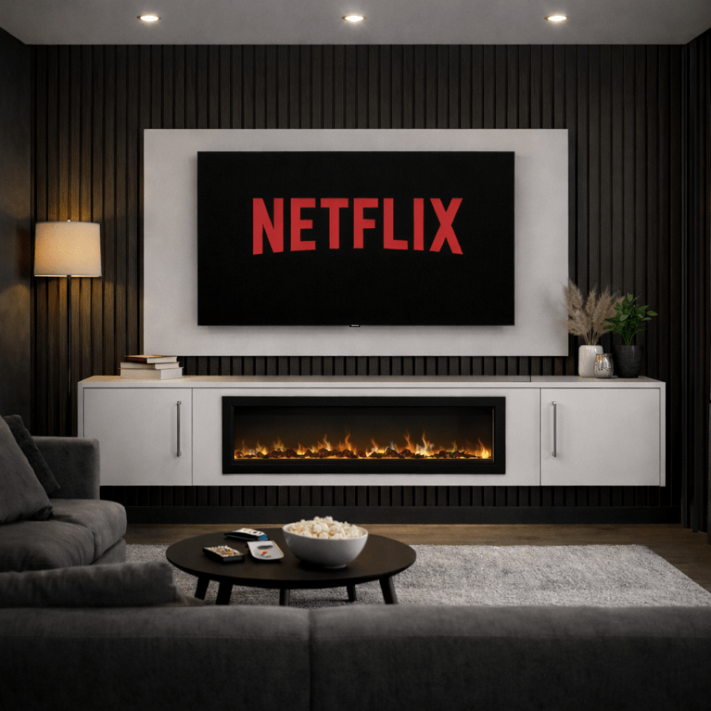 40" Floating Fireplace Media Wall Entertainment Bundle with Smooth Doors - For Up to 70" TVs 1 - Online Bedrooms