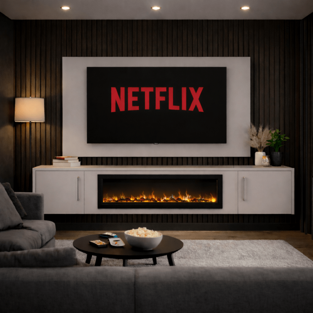40" Floating Fireplace Media Wall Entertainment Bundle with Smooth Doors - For Up to 70" TVs 5 - Online Bedrooms