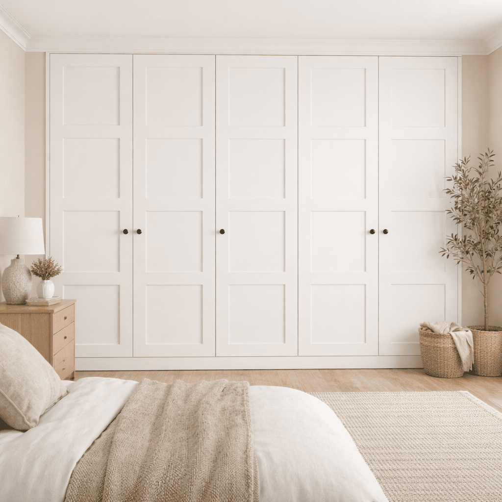 5 Door 4 Panel Shaker Front Frame Fitted Wardrobe - Widths Available 2601 - 3200mm 1 - Online Bedrooms