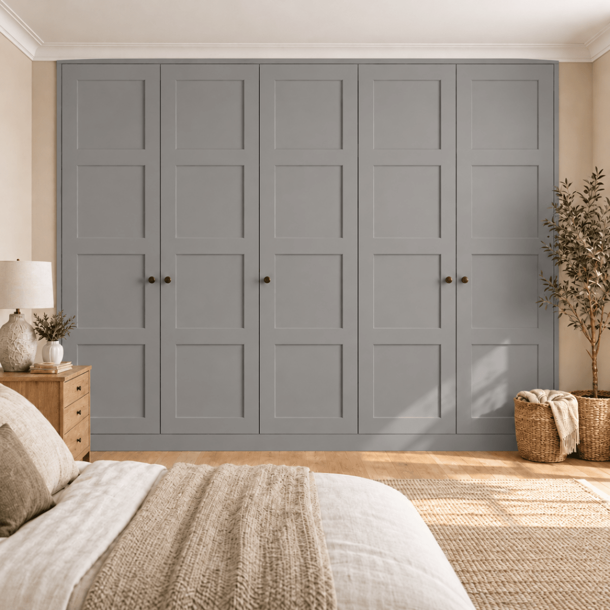 5 Door 4 Panel Shaker Front Frame Fitted Wardrobe - Widths Available 2601 - 3200mm 9 - Online Bedrooms