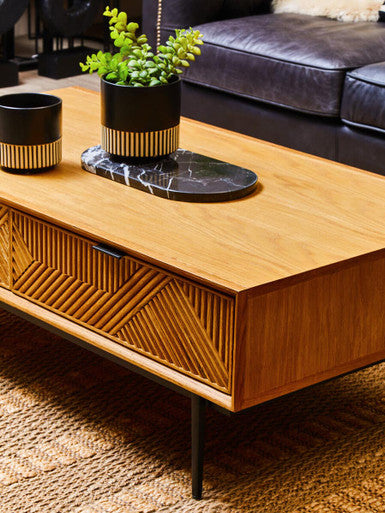 Jakara Natural Finish Oak Veneer 2 Drawer Coffee Table