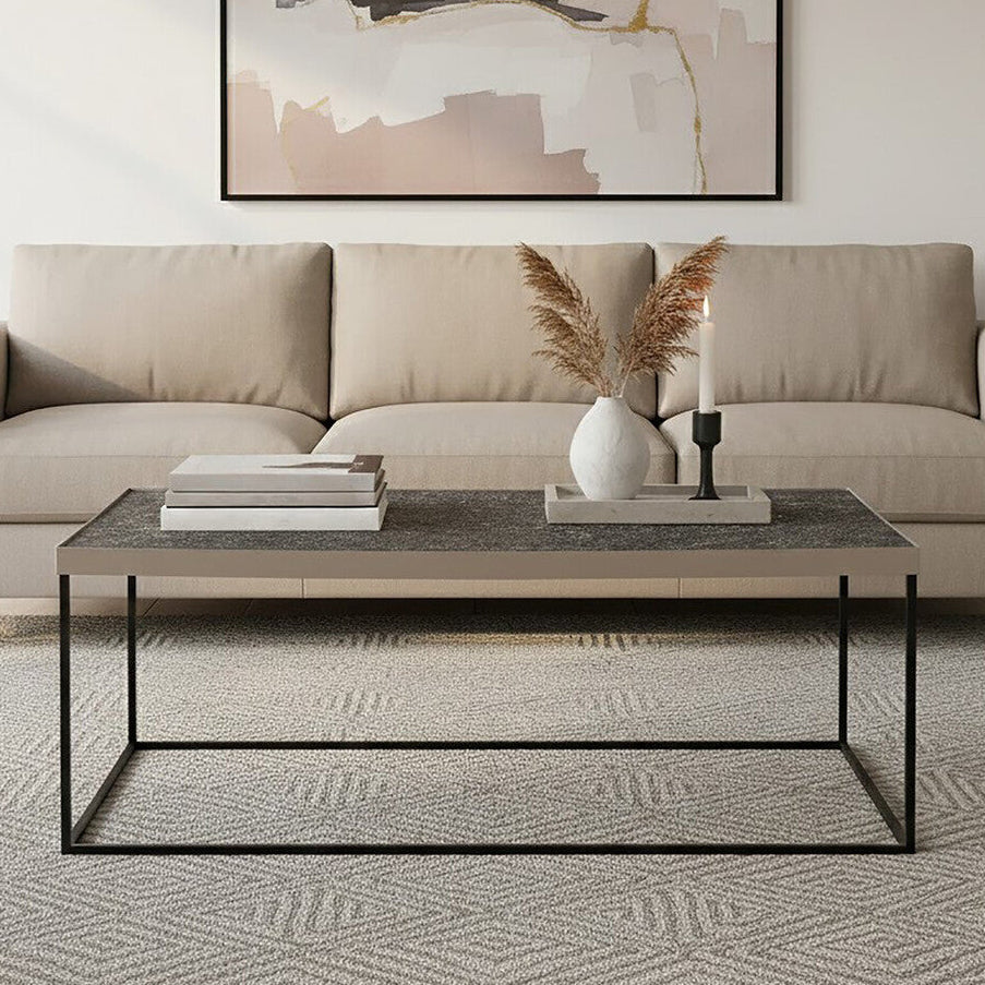 Akola Silver Finish Textured Coffee Table with Black Frame