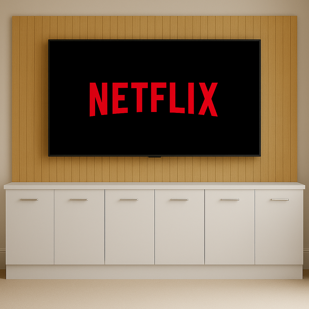 Tall Media Wall Entertainment Smooth Door Base Unit - For Up to 130" TVs