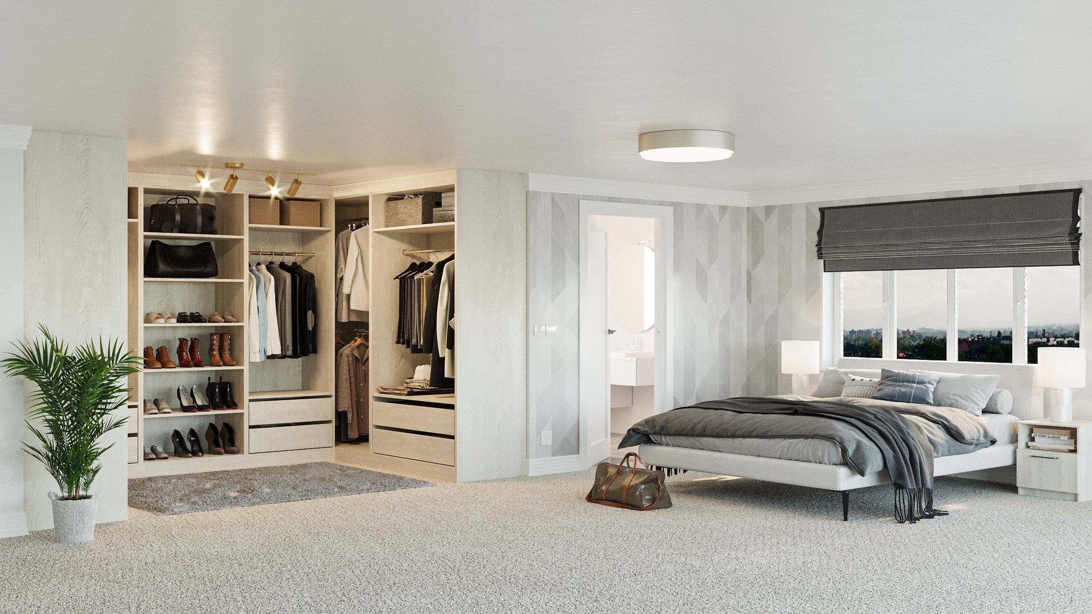 Bedroom with a bed and walk in wardrobe