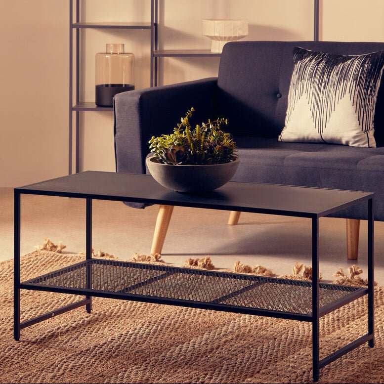 Acero Black Metal Coffee Table with Mesh Shelf 1 - Online Bedrooms
