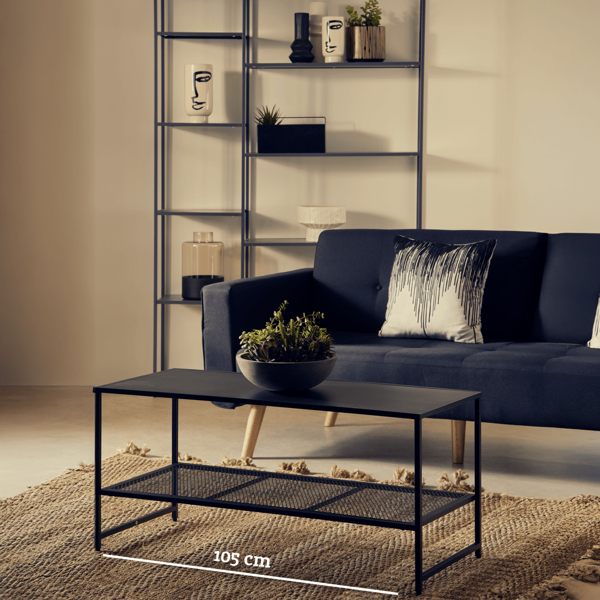 Acero Black Metal Coffee Table with Mesh Shelf 12 - Online Bedrooms