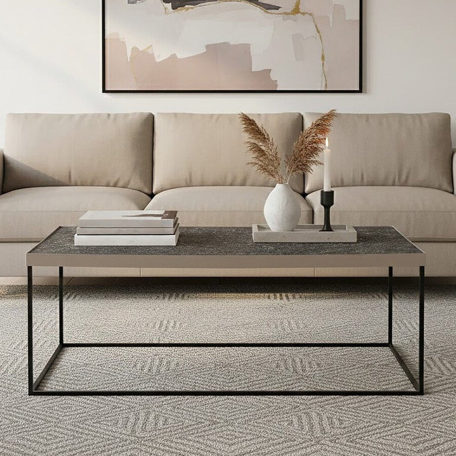 Akola Silver Finish Textured Coffee Table with Black Frame 1 - Online Bedrooms