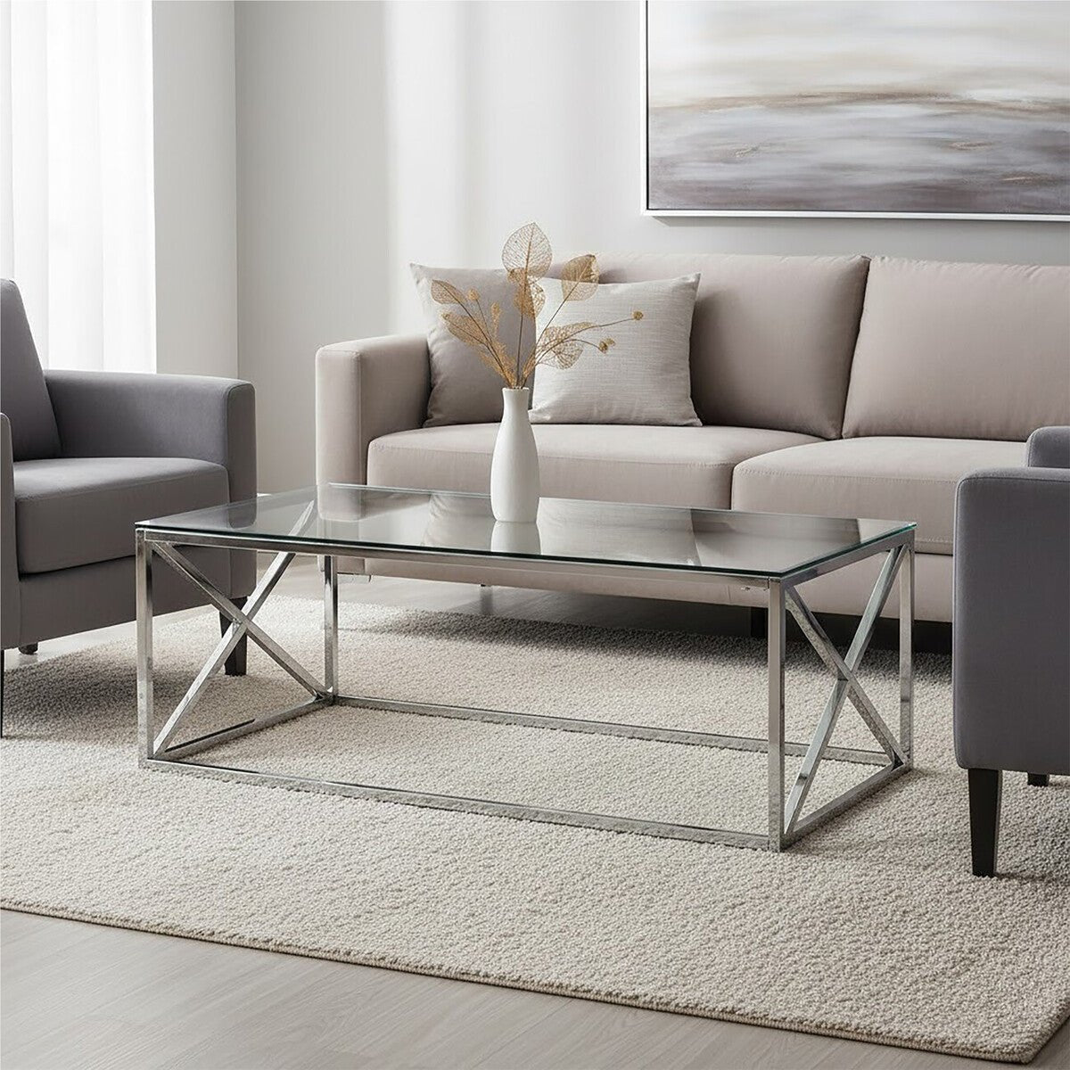 Allure Clear Glass Coffee Table with Silver Finish Frame 1 - Online Bedrooms