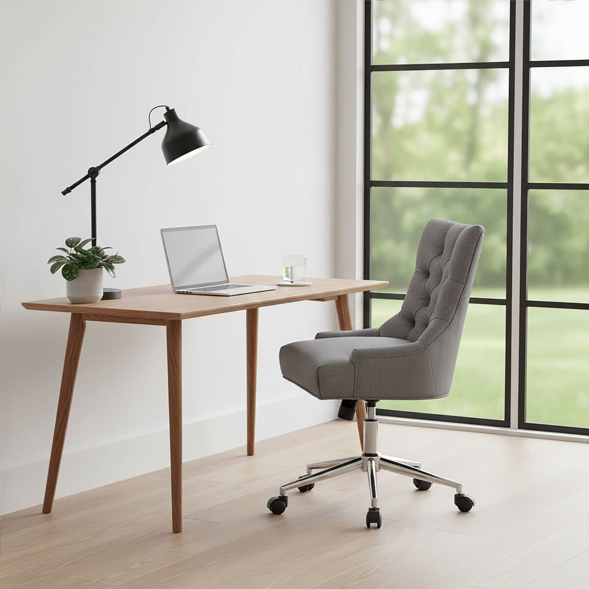 Anita Grey Fabric And Chrome Finish Base Home Office Chair 1 - Online Bedrooms