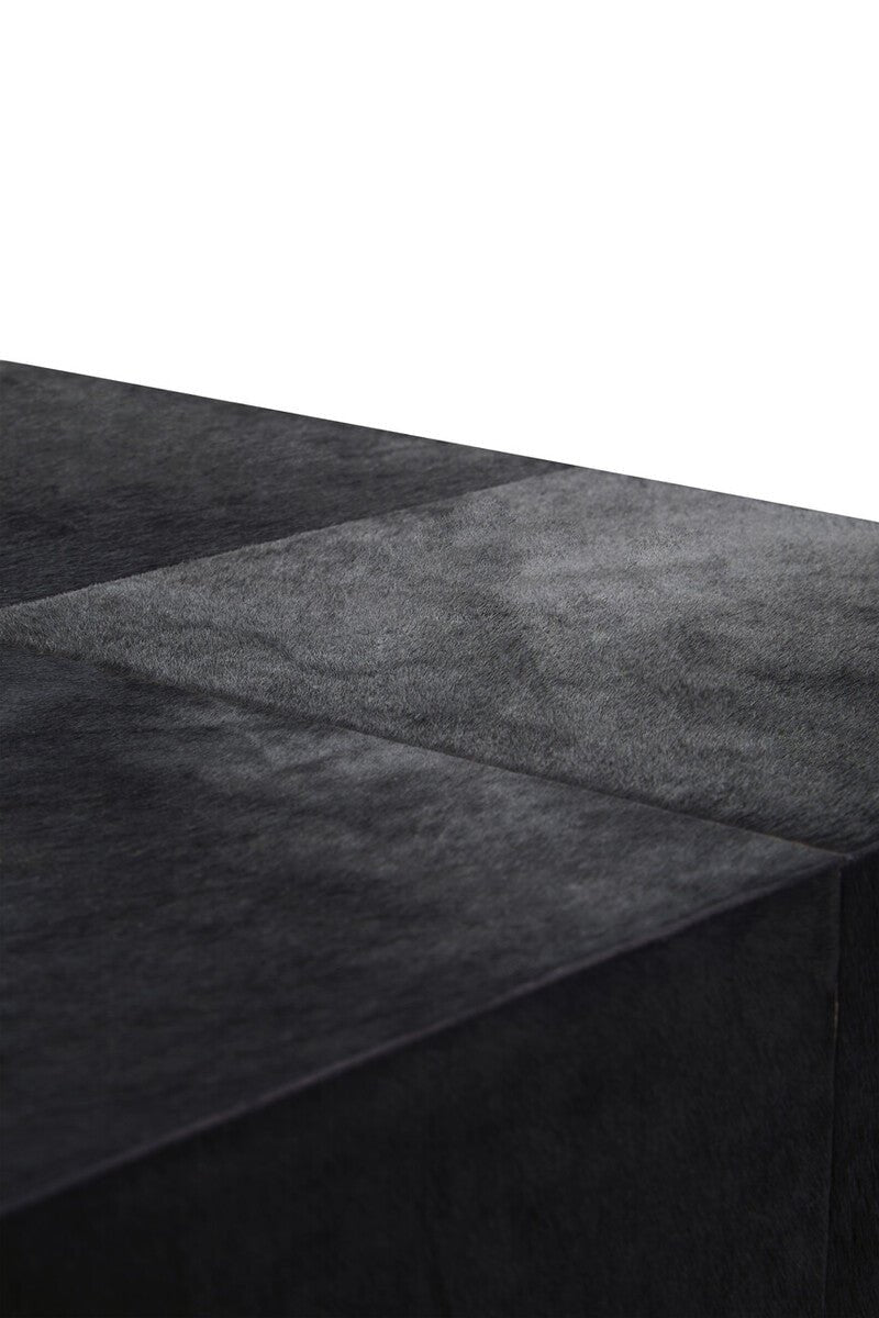 Black Hair - On - Hide Leather Bedside Table with Gold Metal Frame and 1 Drawer, Kensington Townhouse 9 - Online Bedrooms