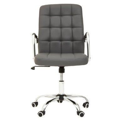 Brent Grey Leather Effect And Chrome Home Office Chair 2 - Online Bedrooms