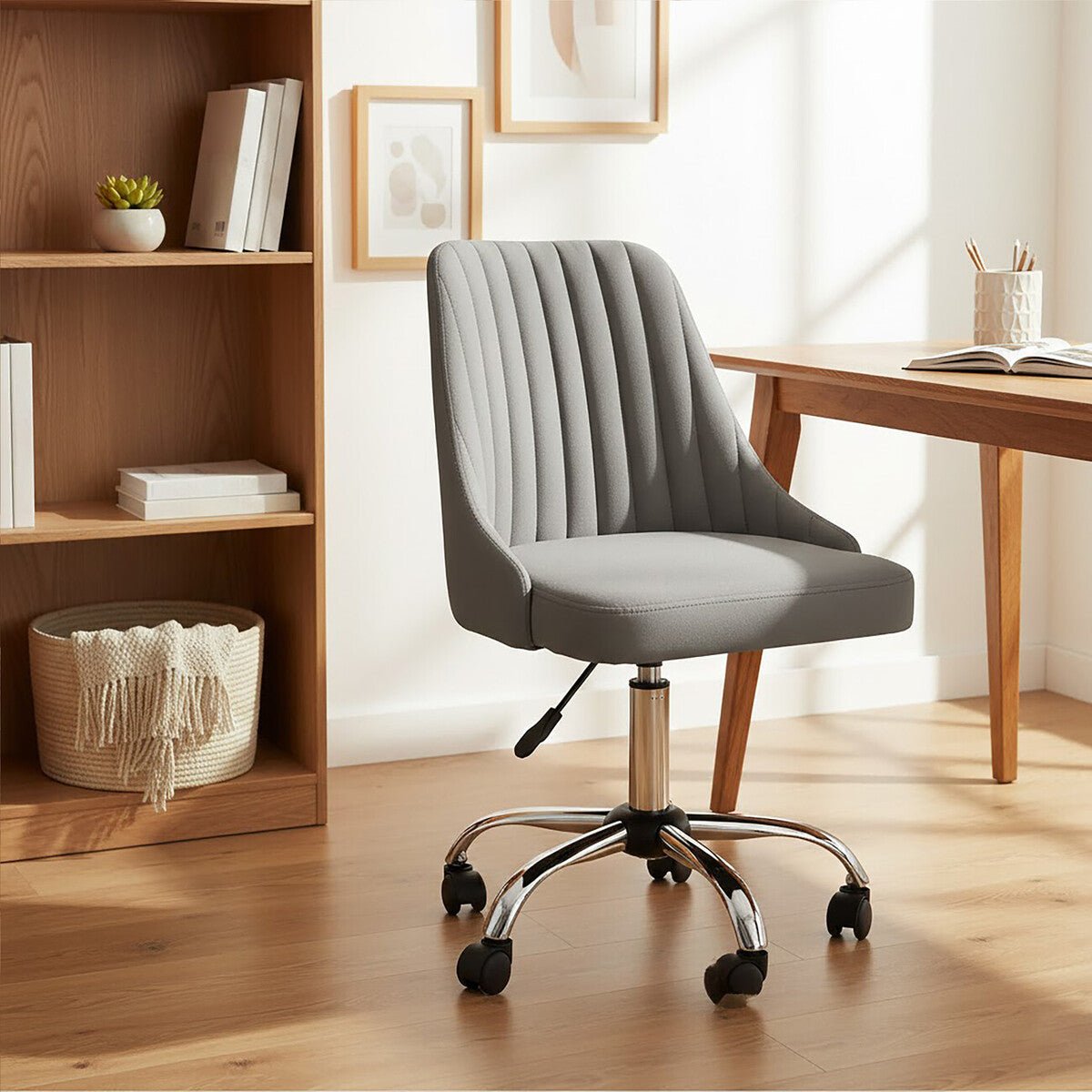 Brent Grey Leather Effect Home Office Chair 1 - Online Bedrooms