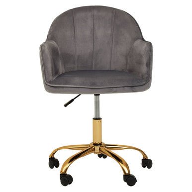 Brent Grey Velvet And Gold Base Home Office Chair 2 - Online Bedrooms