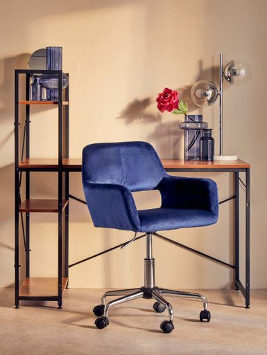 Brent Navy Velvet And Chrome Base Home Office Chair 5 - Online Bedrooms