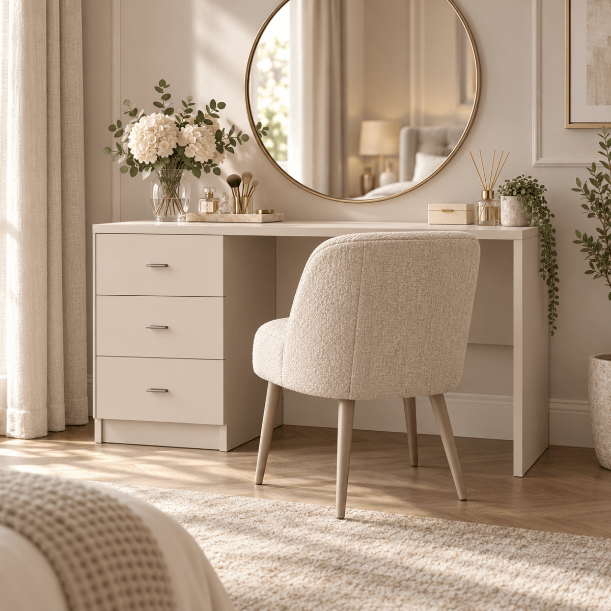 Linby 3 Drawer Dressing Table in Cashmere with left-hand drawers