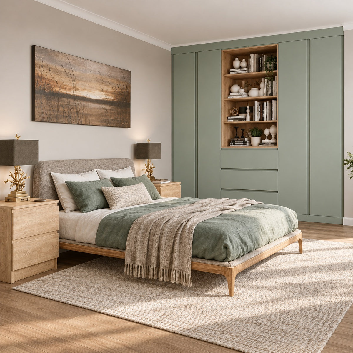 Sage handleless fitted wardrobes