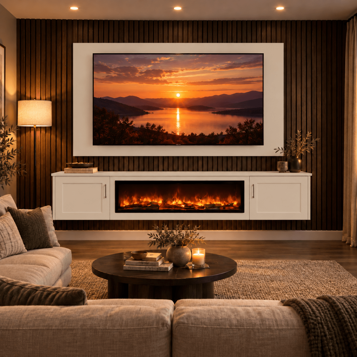 Colston Shaker Floating Media Wall Unit - 40" Fireplace 2 - Online Bedrooms
