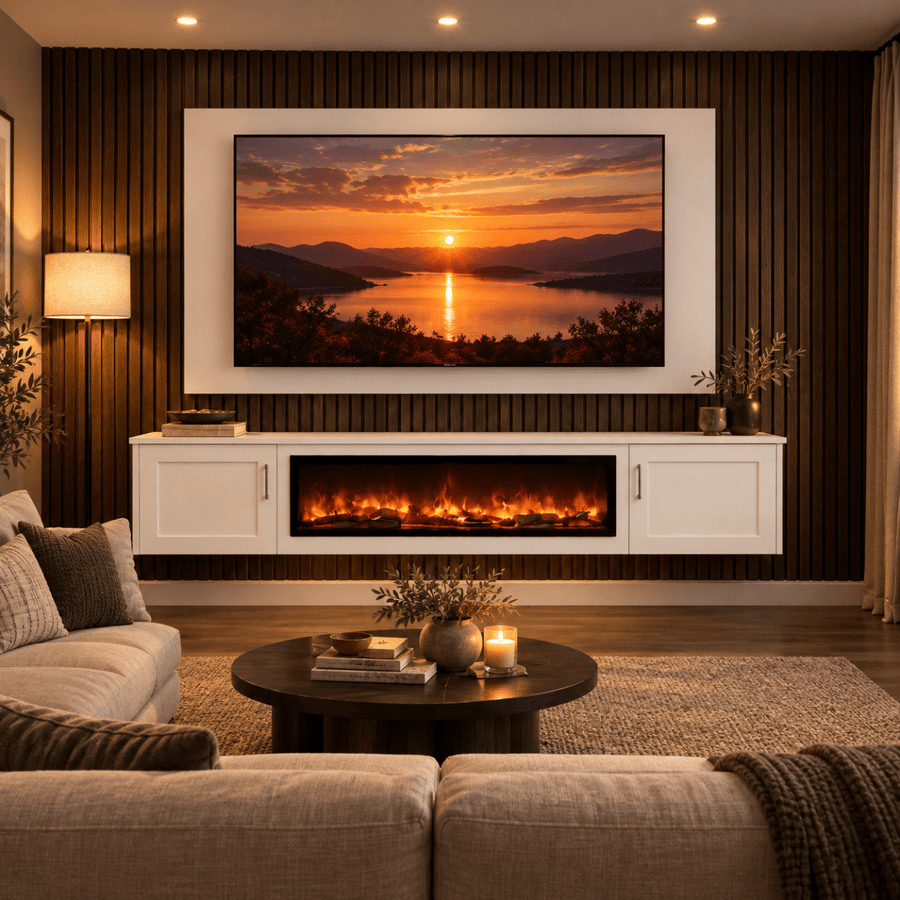 Colston Shaker Floating Media Wall Unit - 40" Fireplace 1 - Online Bedrooms