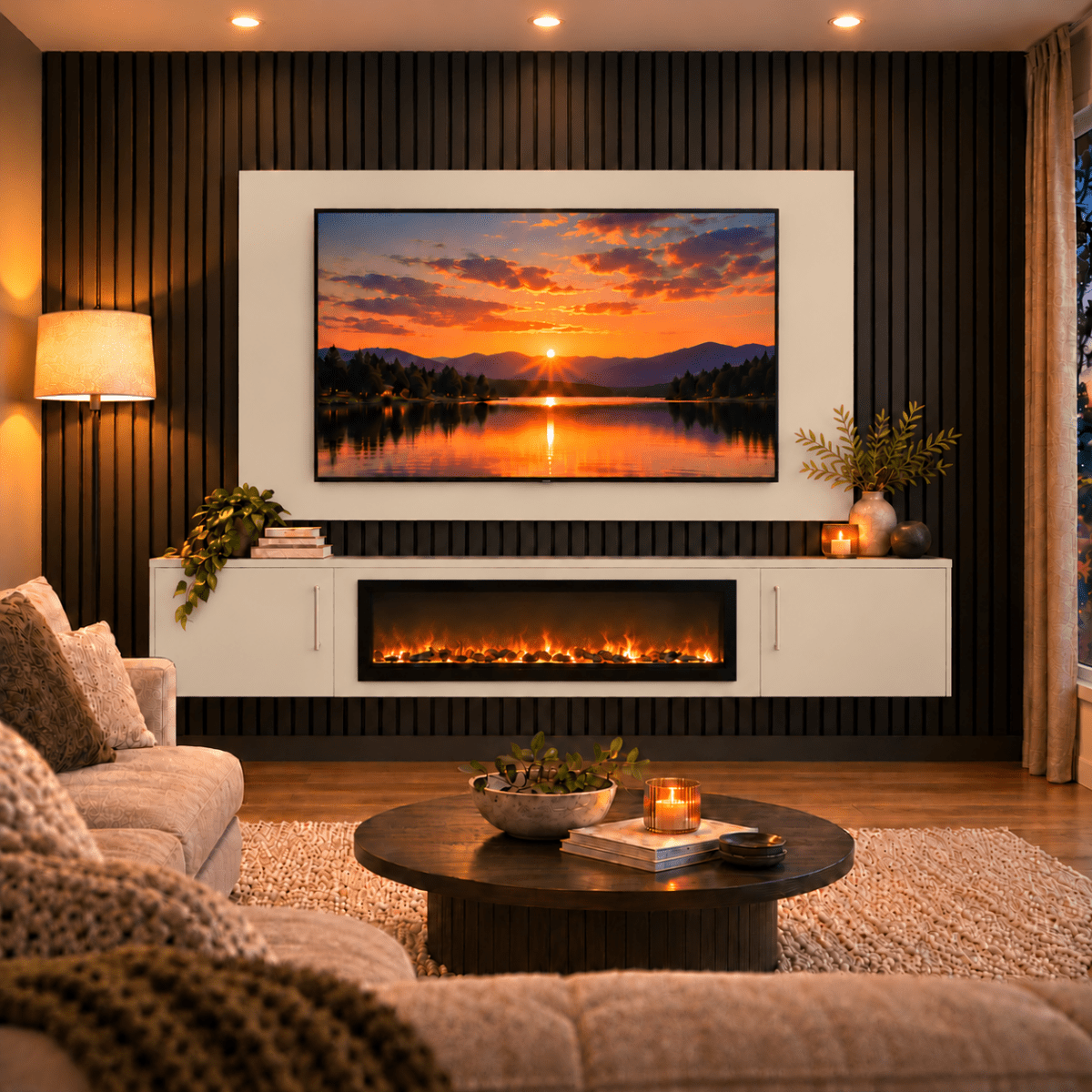 Colston Smooth Floating Media Wall Unit - 40" Fireplace 2 - Online Bedrooms