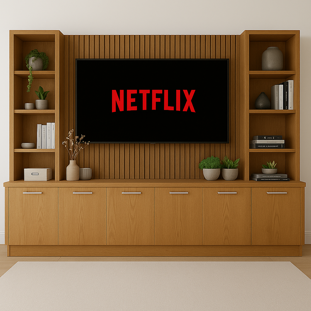 Tall Media Wall Entertainment Base & Double Shelving Unit - For Up to 100" TVs