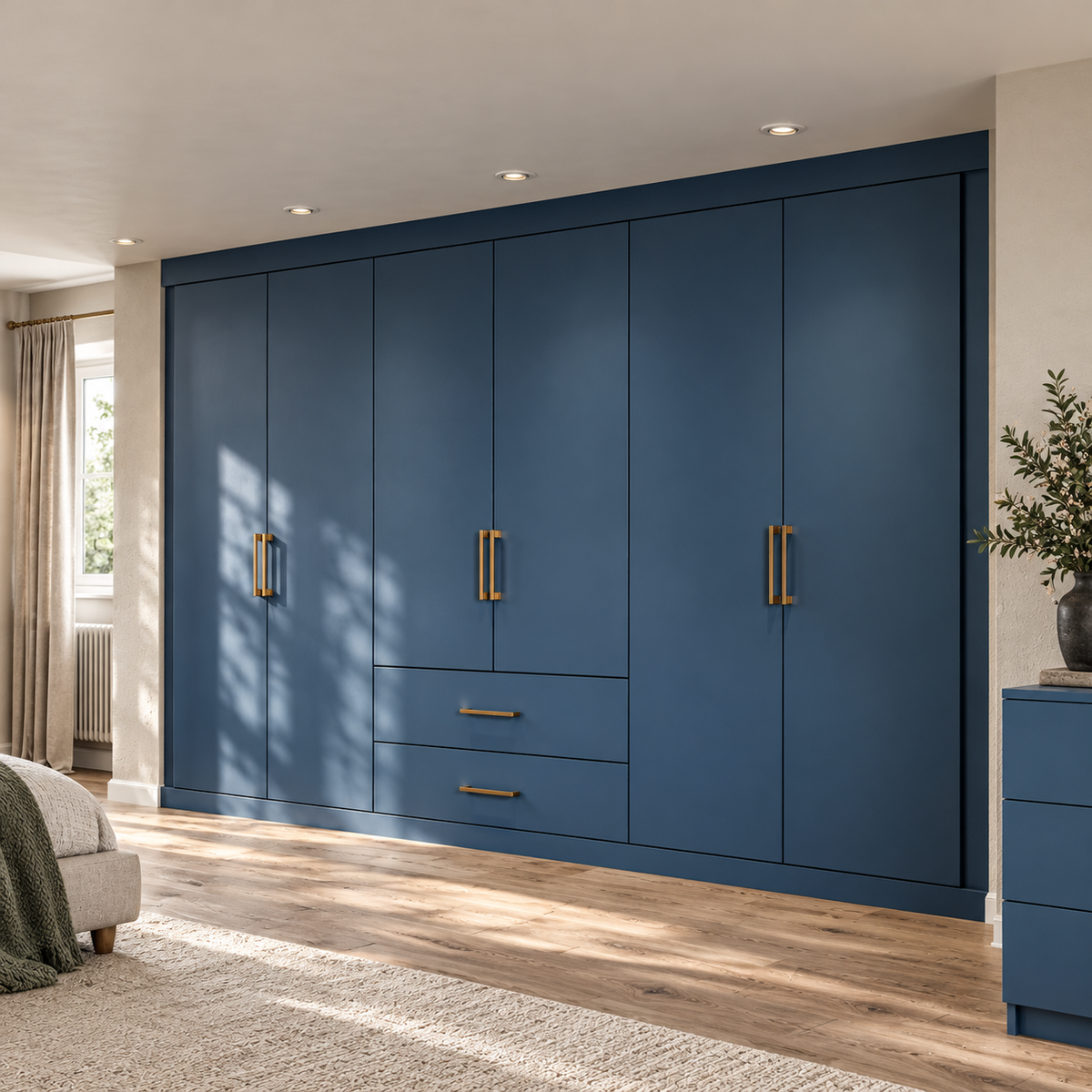 modern smooth wardrobe furniture in a premium bedroom with natural light