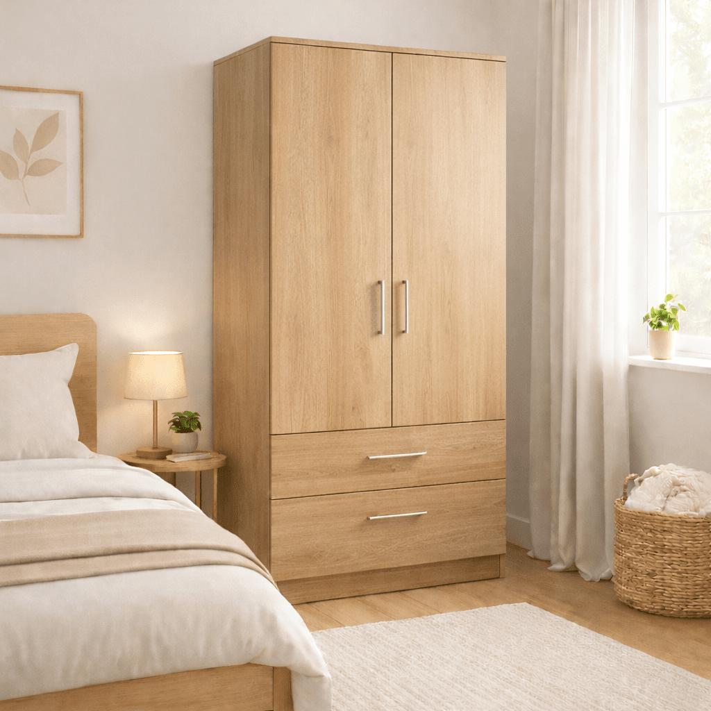 Freestanding Double Wardrobe With 2 Drawers 7 - Online Bedrooms