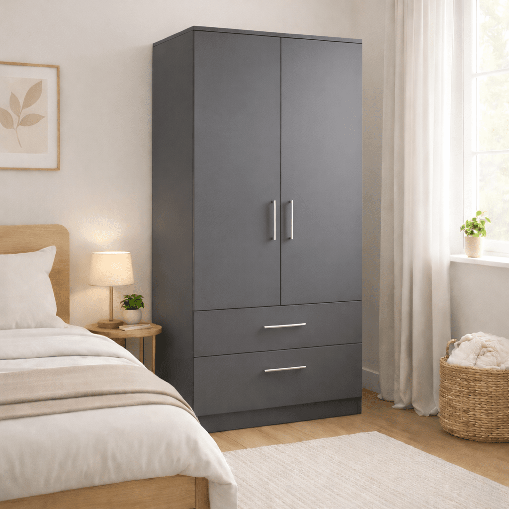 Freestanding Double Wardrobe With 2 Drawers 6 - Online Bedrooms