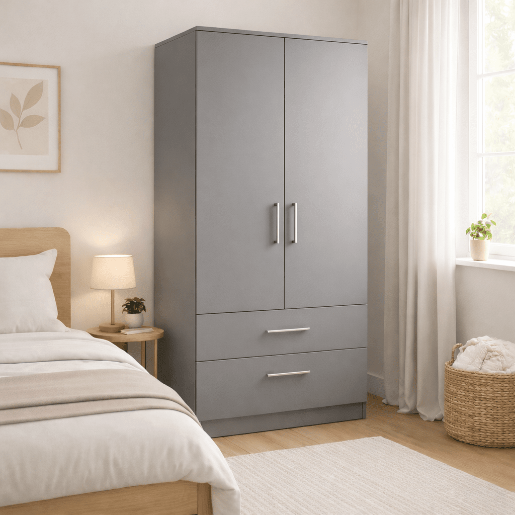 Freestanding Double Wardrobe With 2 Drawers 3 - Online Bedrooms
