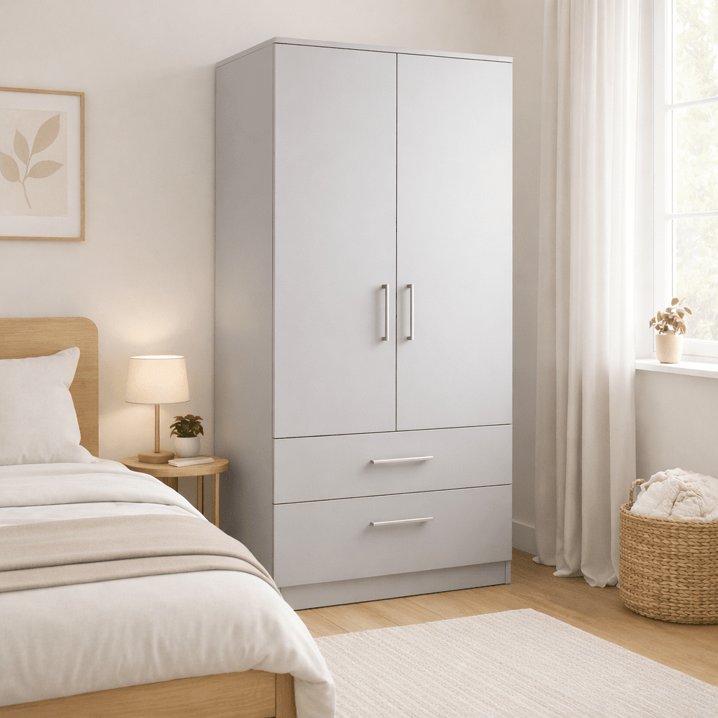 Freestanding Double Wardrobe With 2 Drawers 2 - Online Bedrooms
