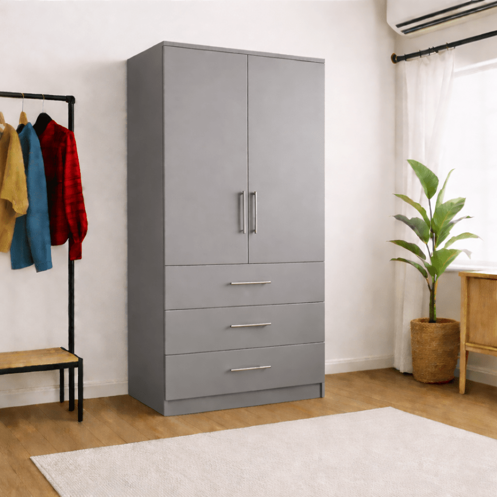 Freestanding Double Wardrobe With 3 Drawers 2 - Online Bedrooms