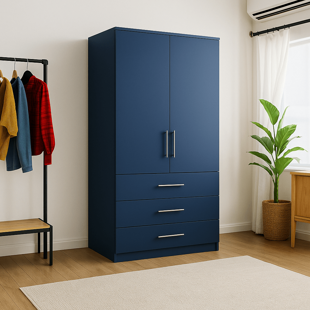 Freestanding Double Wardrobe With 3 Drawers - W: 1000mm x H: 2250mm x D: 620mm 1 - Online Bedrooms
