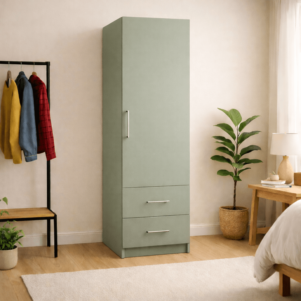 Freestanding Single Wardrobe With 2 Drawers 4 - Online Bedrooms