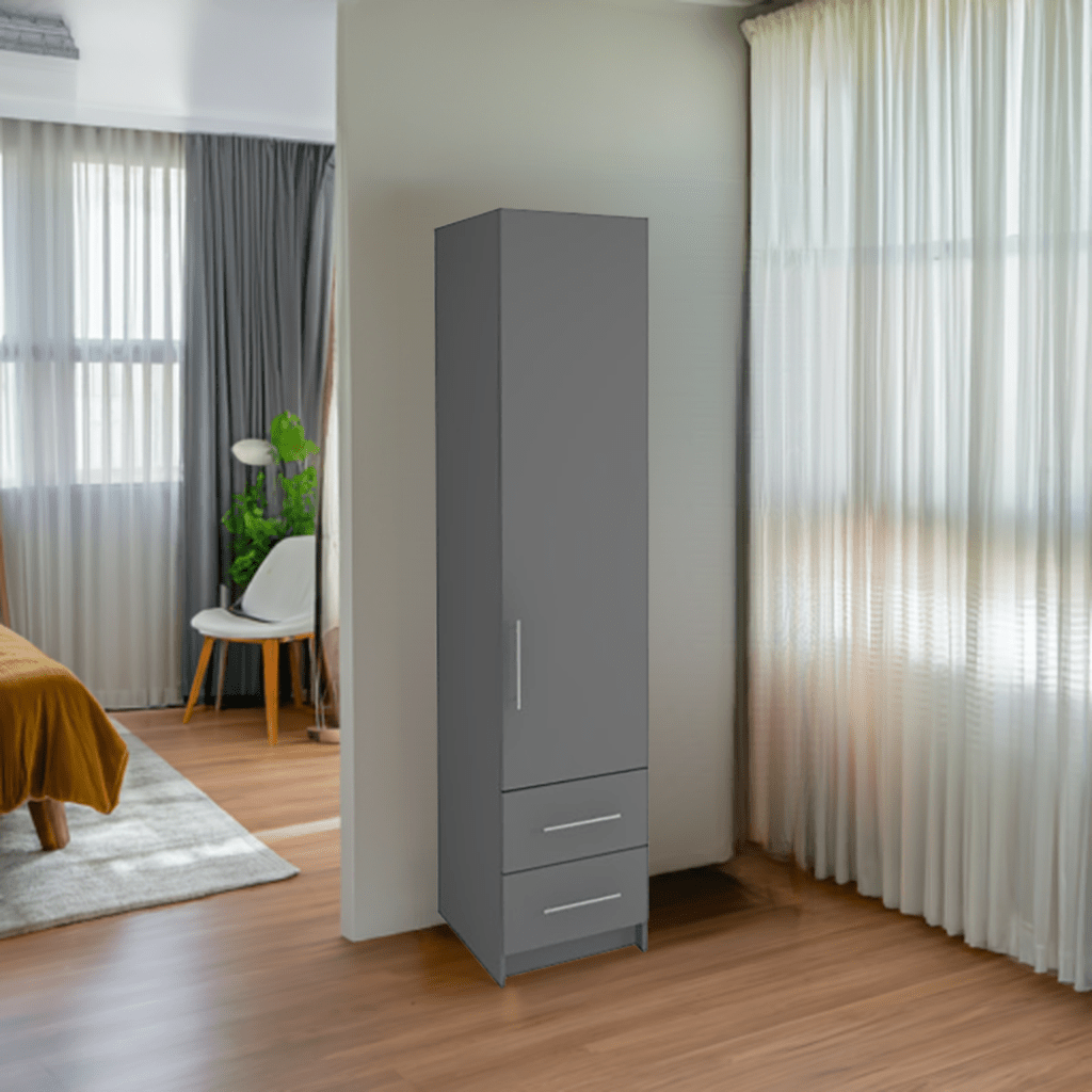 Freestanding Single Wardrobe With 2 Drawers - W: 600mm x H: 2250mm x D: 620mm 1 - Online Bedrooms