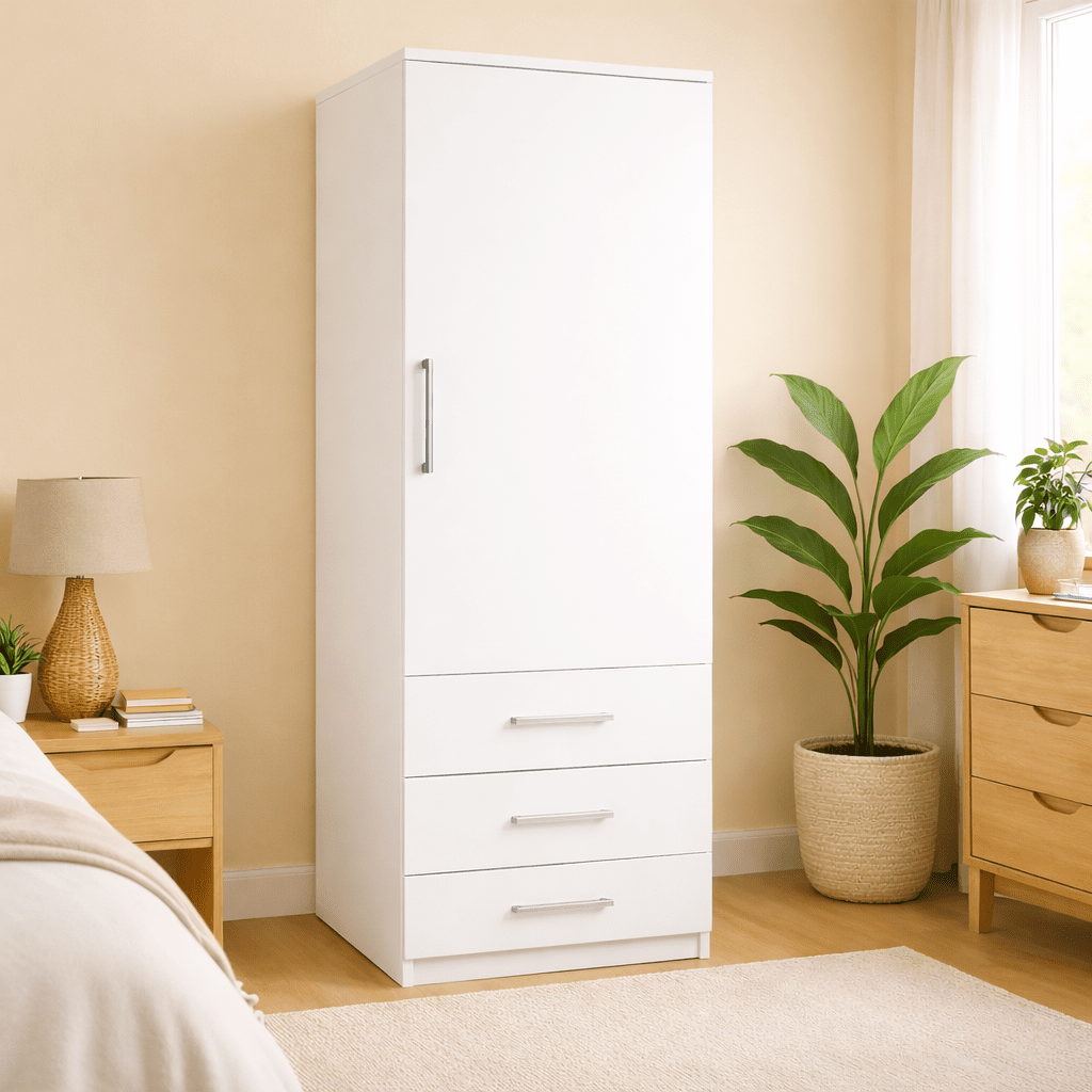 Freestanding Single Wardrobe With 3 Drawers 1 - Online Bedrooms