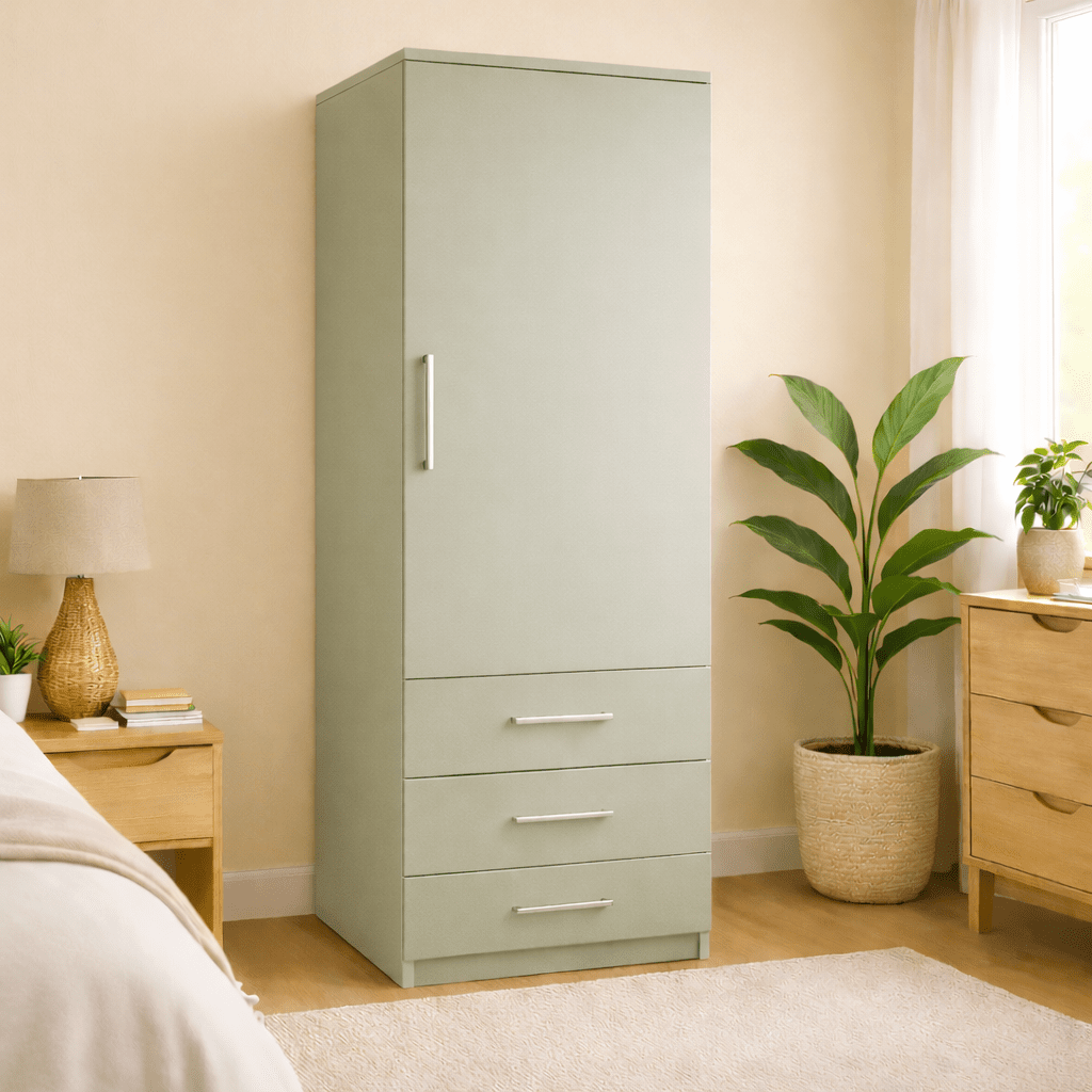 Freestanding Single Wardrobe With 3 Drawers 4 - Online Bedrooms