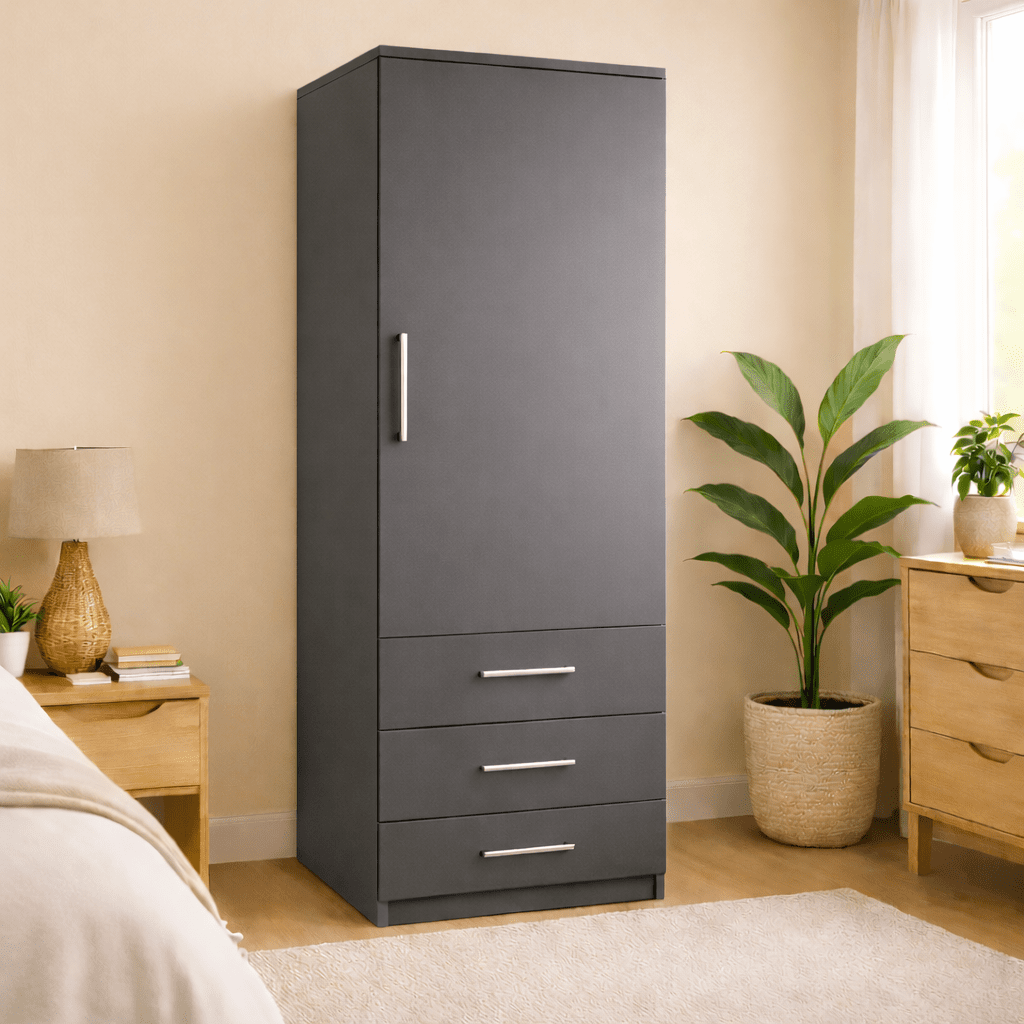 Freestanding Single Wardrobe With 3 Drawers 3 - Online Bedrooms