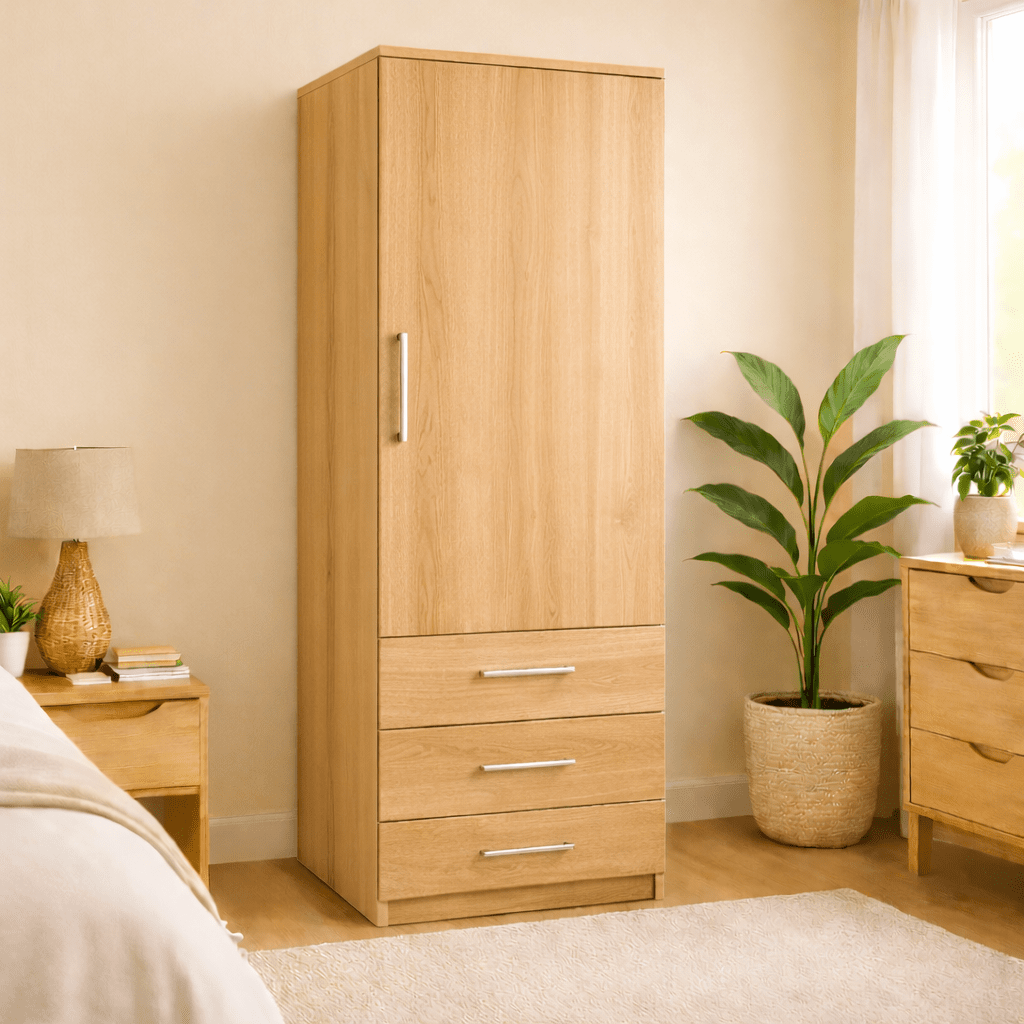 Freestanding Single Wardrobe With 3 Drawers 2 - Online Bedrooms