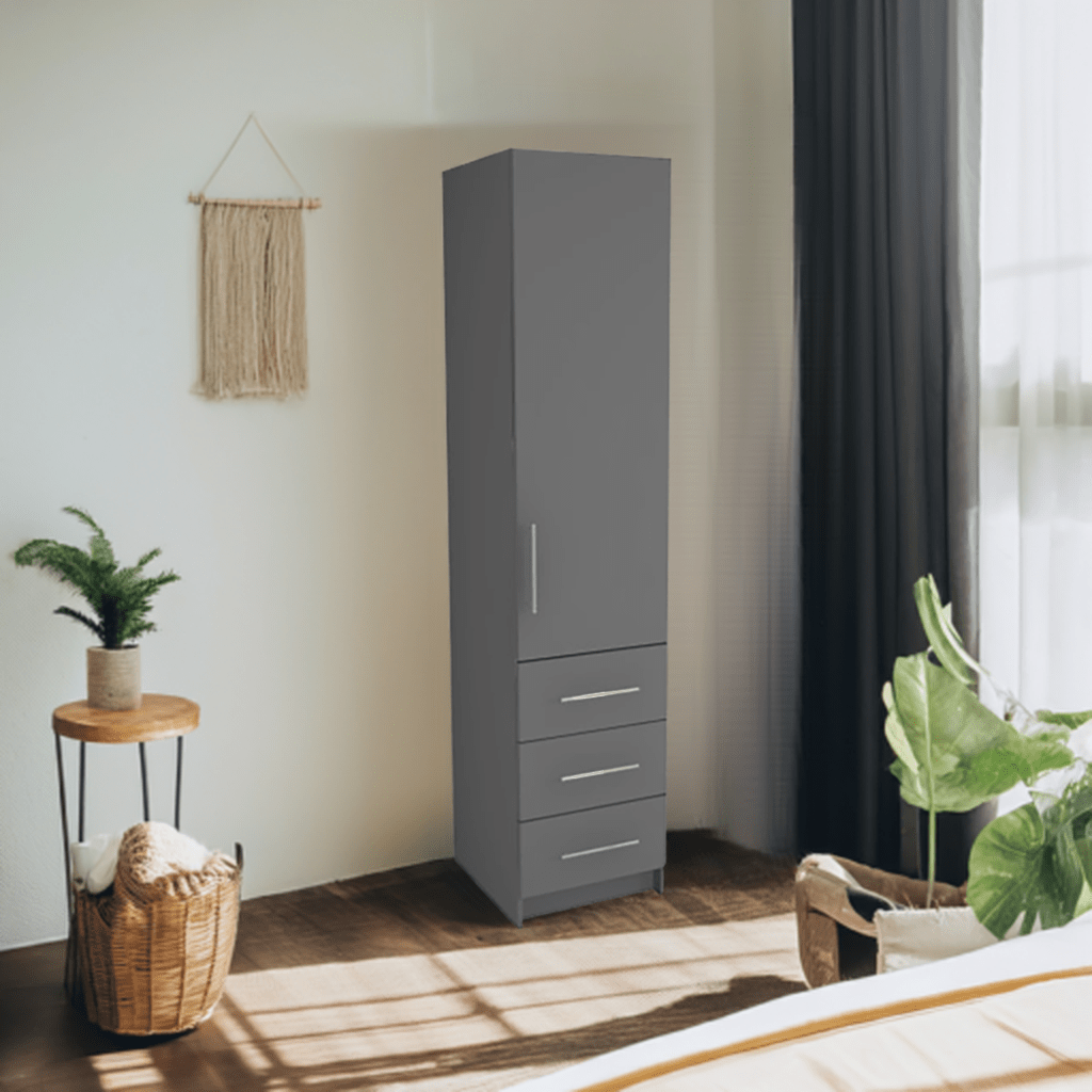 Freestanding Single Wardrobe With 3 Drawers - W: 600mm x H: 2250mm x D: 620mm 1 - Online Bedrooms