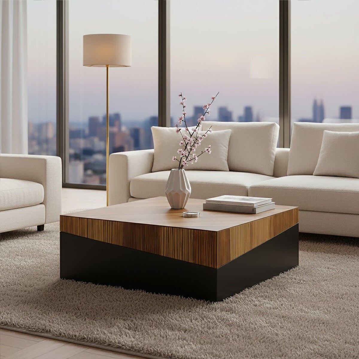 Gabor Black and Natural Bamboo Large Square Coffee Table 3 - Online Bedrooms