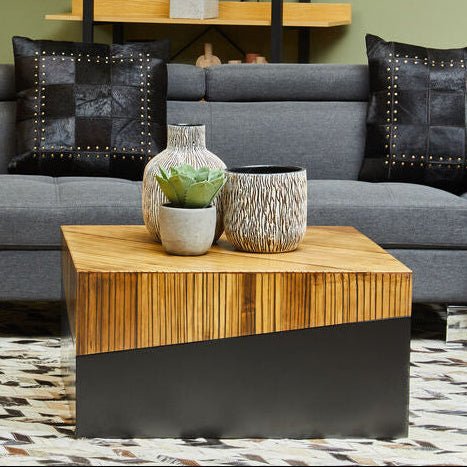 Gabor Black and Natural Bamboo Small Square Coffee Table 1 - Online Bedrooms