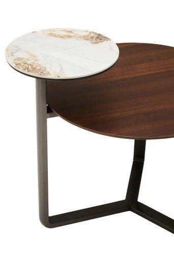 Imperia Brown Veneer and Ceramic 2 Tier Round Coffee Table 7 - Online Bedrooms