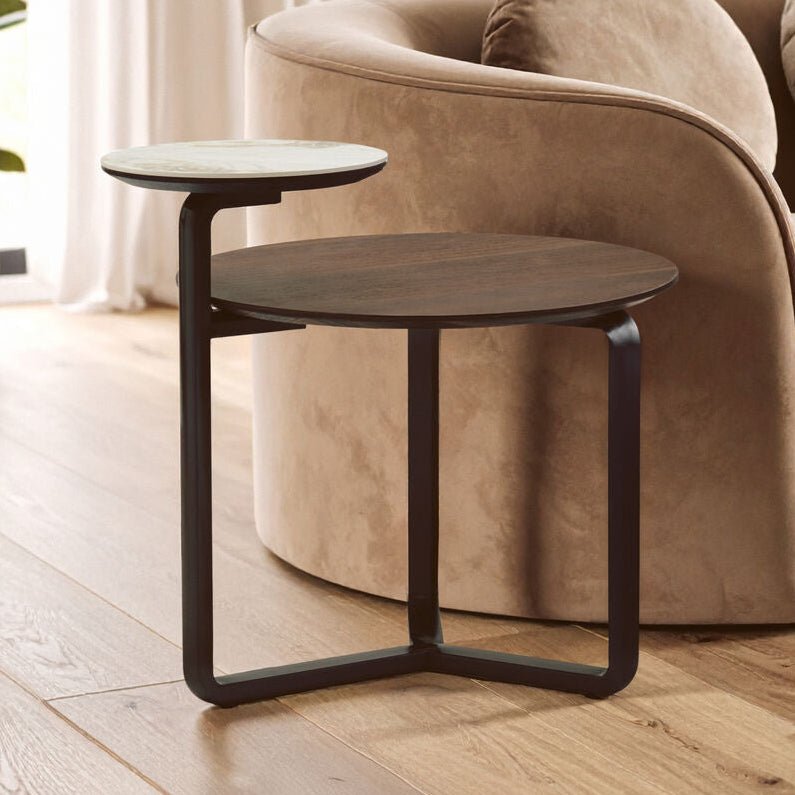 Imperia Brown Veneer and Ceramic 2 Tier Round Coffee Table 1 - Online Bedrooms