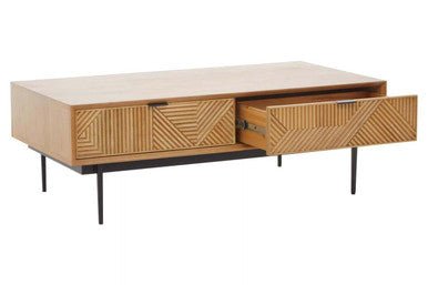 Jakara Natural Finish Oak Veneer 2 Drawer Coffee Table 4 - Online Bedrooms