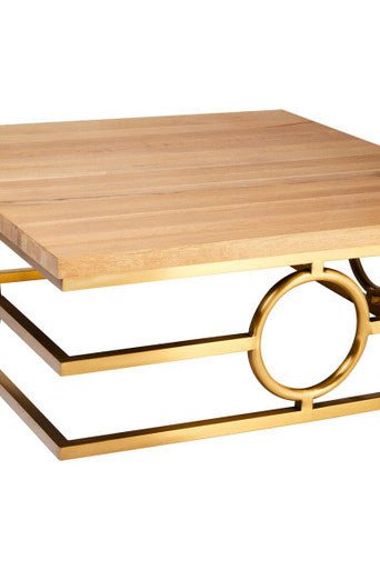 Jarloi Oak Wood and Gold Finish Square Coffee Table 6 - Online Bedrooms
